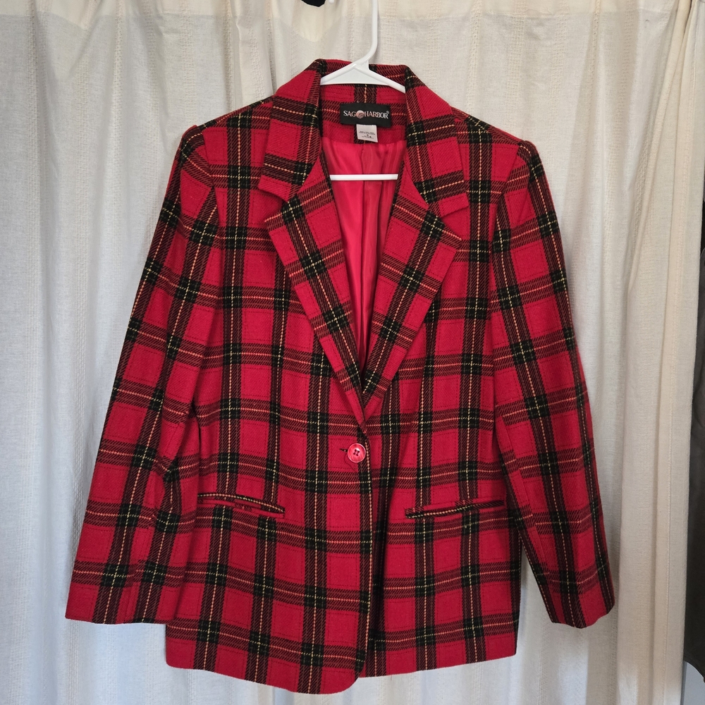 Red Plaid Women's Blazer